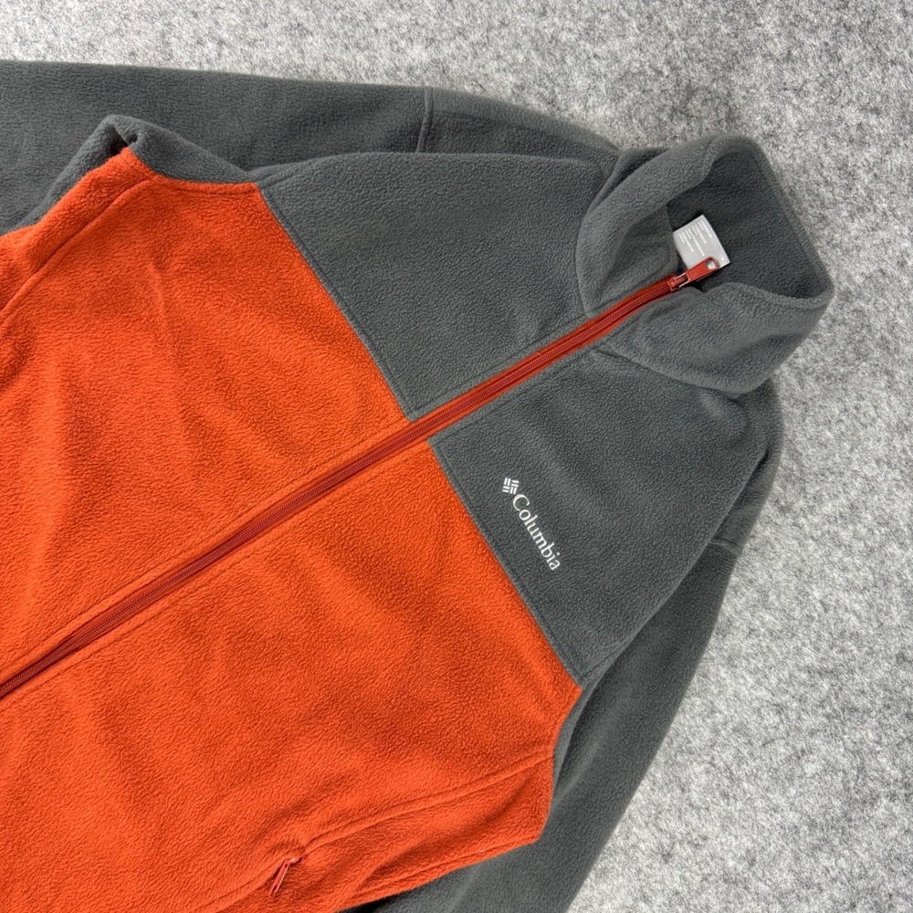 Columbia Mens WM3220 Steens Mountain Full Zip Fleece Jacket Gray Orange Medium